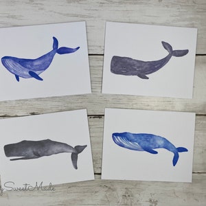 Whale Cards - 8 Blank Whale Cards - Watercolor Whale Cards - Blank Cards - Blank Notecards - Whale Notecards