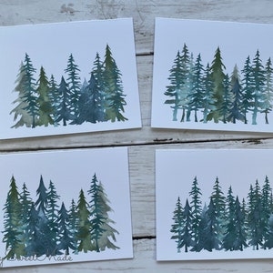 Watercolor Pine Tree Notecards: Forest Landscape Blank Cards Set with 8