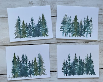 Forest Blank Cards - 8 Pine Tree Note Cards - Evergreen Cards -  Watercolor Trees Blank Cards - Scenery Cards - Blank Card - Notecards