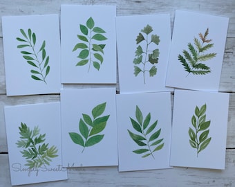 Botanical Watercolor Cards – 8 Blank Greenery Notecards with Envelopes