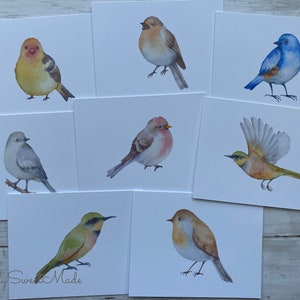 Birds Cards - 8 Watercolor Birds Notecards - Watercolor Birds Blank Cards - Assorted Birds Greeting Cards - Blank Card