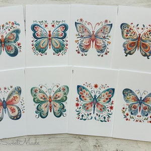 Butterfly Blank Cards - 8 Folk Art Butterfly Cards - Butterfly Blank Note Cards - Blank Card - Folk Art Notecards
