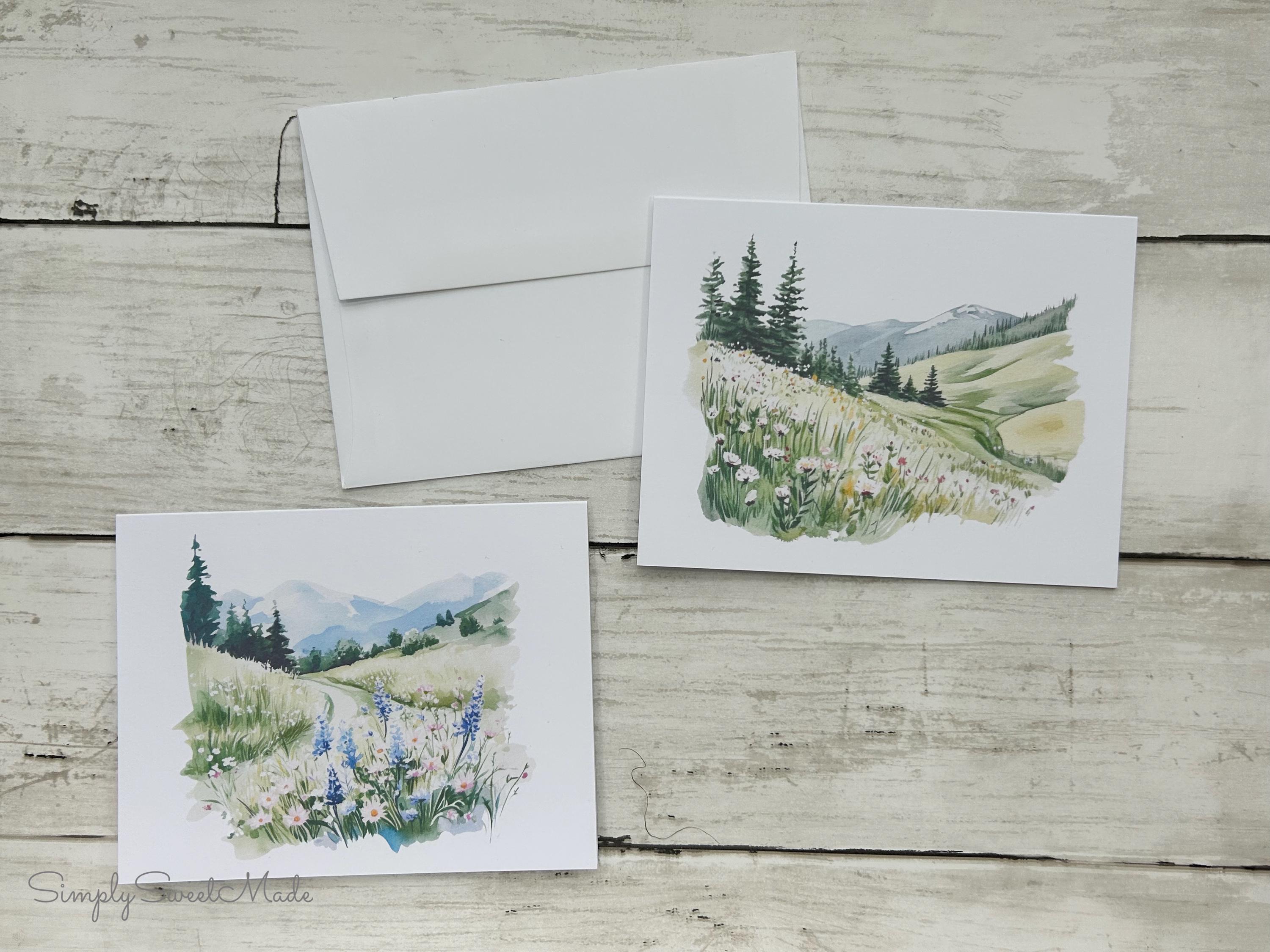 Watercolor Mountain Notecards – Scenic Blank Stationery - Set With 8 ...