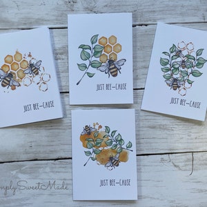 Assorted Bee Cards - 8 Honeybee Cards - Assorted Bee Designs Blank Note Cards - Blank Card - Just Bee-Cause Cards - Cards set with envelopes