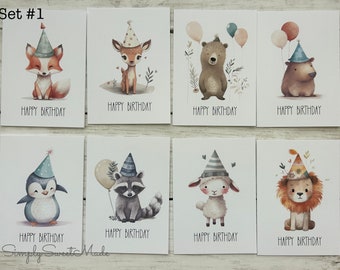 Woodland Animals Birthday Cards - Handmade, Set of 8