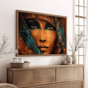 Retrato de mujer beduina – Desierto – Impresión de arte moderno - Ocre - Azul