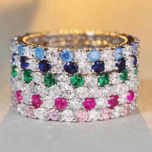 Colorful Zircon Stackable Rings, Vibrant Handmade Jewelry for Ladies' Gatherings and Dates