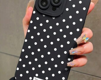 Retro Polka Dot iPhone Case, Minimalist Chic, Black & White