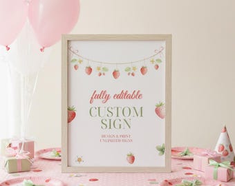 Berry First Birthday Custom Sign, Strawberry 1st Birthday Decorations, Editable with Canva, One Berry 1st Party | C014