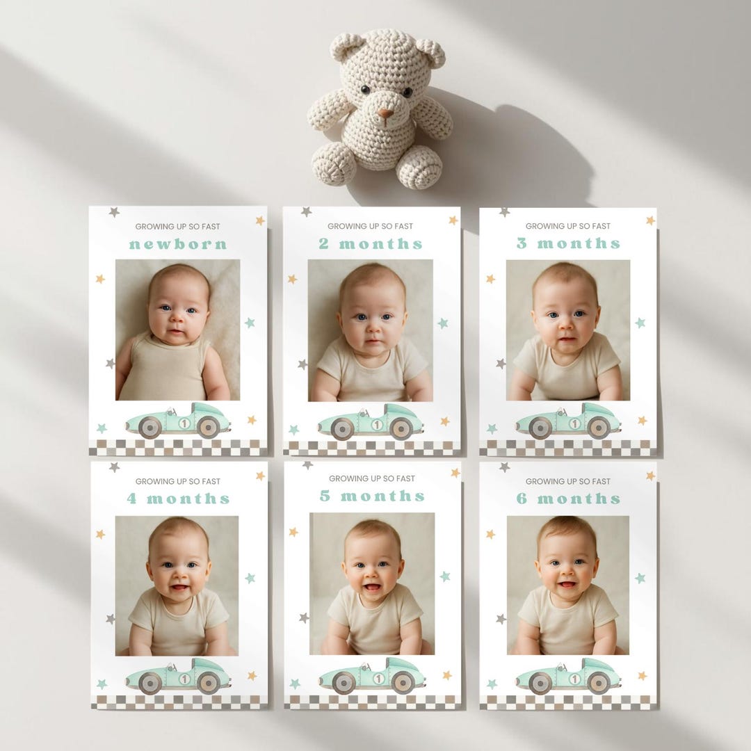 Fast First Cdars Fast One Monthly Photo Cards, Fast First Race Car Birthday, Editable ...