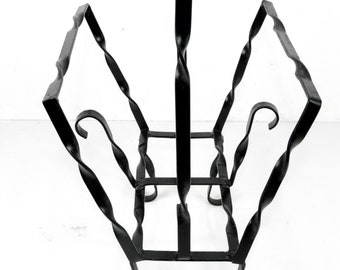 magazine rack, wrought iron, twisted iron, storage,display,newspaper rack, kindling wood holder, black, minimalist