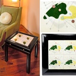 mid century side table, atomic, amoeba design, googie, accent table, tiled, black, plant stand,retro,mod,atomic, FREE SHIPPING