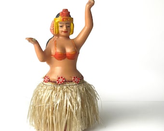 Vintage Made in Japan Wind Up Dancing Hula Girl | Mid Century Tiki Bar Kitsch Figurine | Mechanical Hawaiian Hula Woman Toy
