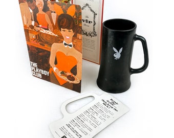 1960s, Playboy Club menu and mug, playboy club ephemera, mid century, vintage playboy bunny memorabilia, playboy collectible mug
