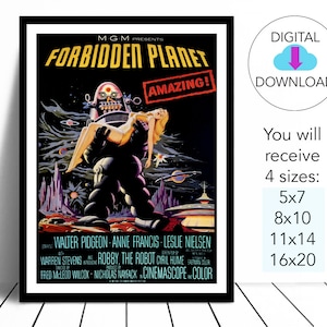 Printable INSTANT digital download,Forbidden Planet Movie Advertising,4 different sizes,print,Sci Fi, Science Fiction, Robby the Robot,1950s