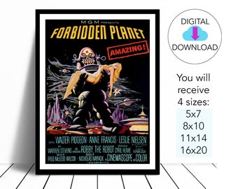 Printable INSTANT digital download,Forbidden Planet Movie Advertising,4 different sizes,print,Sci Fi, Science Fiction, Robby the Robot,1950s