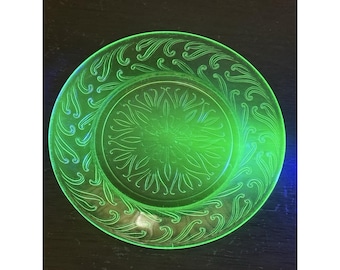Depression Uranglas 6 "Brot und Butter Teller Ersatz Swirl Muster