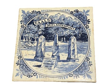 Vintage Delfts blauwe tegel Vaals Drielandenpunt Holland Netherlands Souvenir