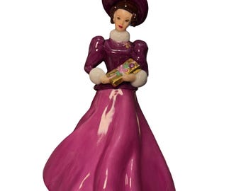 Hallmark Barbie Collectibles Holiday Traditions Porcelain Figurine 1998 – Limited Edition #5873 of 24,500, Vintage Barbie Gift,Magenta Dress