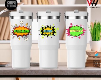 Kids water bottle with name, Comic book water bottle for school, Personalzied water bottle for boy, Hero water bottle with straw and handle