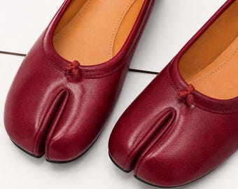 Bailarinas Tabi con tacón de 4 cm, zapatos vintage de tacón de bloque con puntera dividida, zapatos minimalistas de tacón medio, calzado hecho a mano.