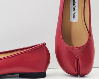 Vintage Tabi-damesschoenen, vintage Tabi Mary Jane-schoenen, Franse opvouwbare damesschoenen, balletschoenen met gespleten teen