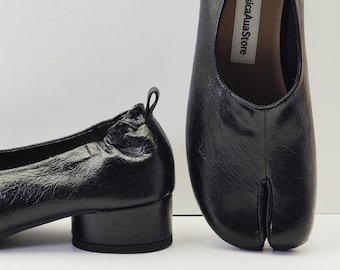 Soft-soled split-toe shoes, vintage split-toe Mary Jane shoes, French folding women's shoes, genuine leather horseshoe shoes