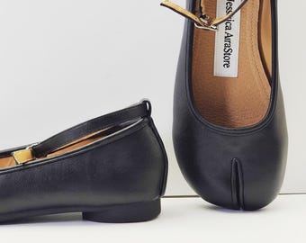 Women's Vintage Tabi Shoes, Vintage Tabi Mary Jane Shoes, French Foldable Women's Shoes, Split Toe Ballet Flats