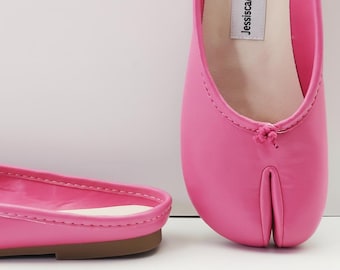 Women's retro Tabi ballet flats, closed-toe half-slippers, French folding shoes, split-toe shoes, Mary Jane shoes