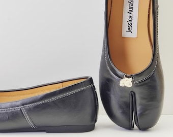 Women's Vintage Tabi Ballet Flats, Distressed Ballet Flats, Pig Nose Square Toe Shoes, French Folding Shoes, Split Toe Shoes, Mary Janes