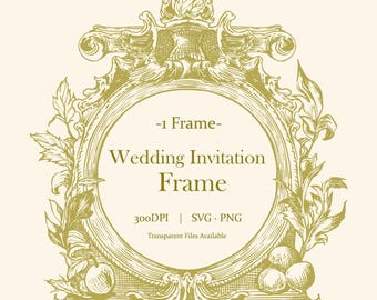 Vintage Baroque Wedding Border Frame Clipart PNG SVG Round Shape Antique Style for Invitations