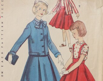 Simplicity 1479 | Size 12 | Pleated Suspender / Jumper Skirt Collared Blouse & Jacket | Vintage 1950s Sewing Pattern