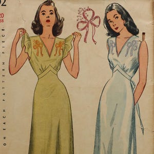 Simplicity 1792 | Storlek 20 / 38" | V-ringad morgonrock / nattlinne / underklänning från 1940-talet | Vintage sömnadsmönster, fabriksvikt