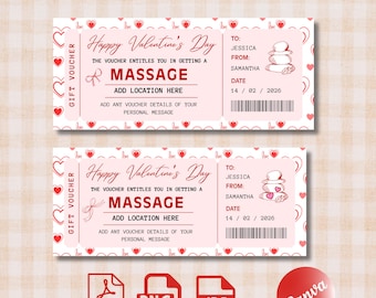 Valentine's Massage Ticket Gift Voucher - Editable Spa Day Gift Certificate Digital (Canva Template)