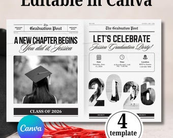 卒業新聞テンプレート | 編集可能なCanva製偽卒業新聞 | 2026年卒業パーティーポスター