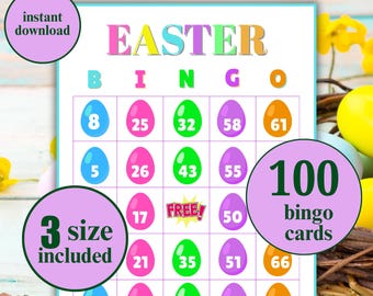 Bingo de Pascua, 100 cartones de bingo de Pascua, actividad imprimible de Pascua para niños, juego de fiesta de Pascua para niños, actividad de Pascua para el aula, juego de Pascua