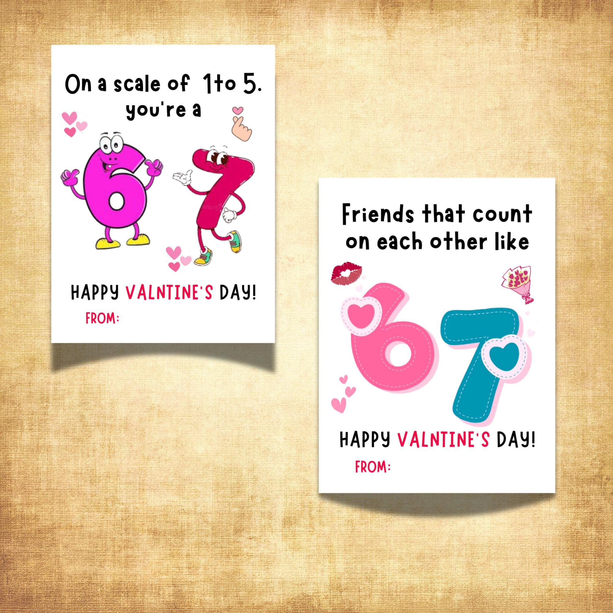67 Valentines Day Cards, Kids 6-7 Class Gift Tags, Printable Classroom ...