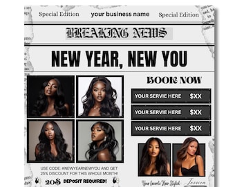 新年の書籍オープンチラシ | 1月の予約チラシ | ヘア＆まつげネイルメイクの新年予約チラシ | 新聞予約チラシテンプレート