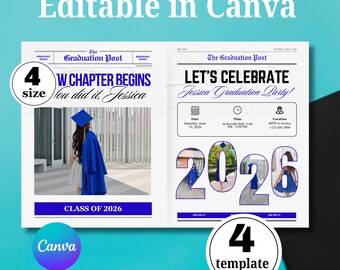 卒業式新聞掲載案内テンプレート、編集可能なCanva製卒業生向けブーケラッピング（デジタルダウンロード）