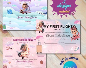 女の子の初めての飛行証明書：印刷可能な旅行記念品をダウンロード