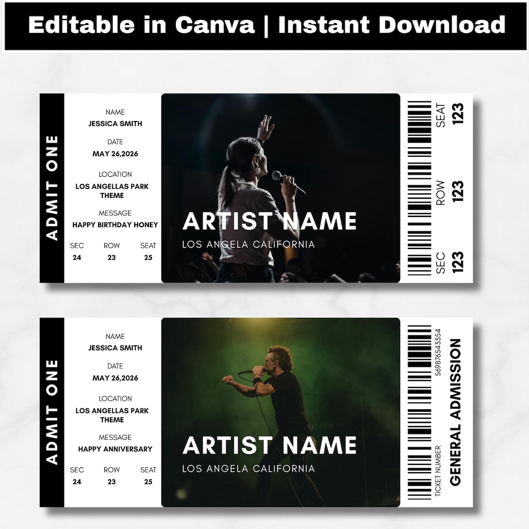 Editable Concert Tour Ticket Template – Custom Event Ticket - Canva ...