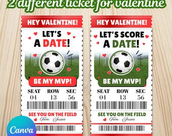 Tarjetas de San Valentín imprimibles con boletos de fútbol para niños / Tarjetas de intercambio para el aula / Plantilla editable de Canva