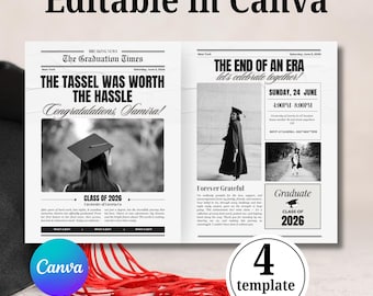 卒業式新聞掲載案内テンプレート、編集可能なCanva製卒業生向けブーケラッピング（デジタルダウンロード）