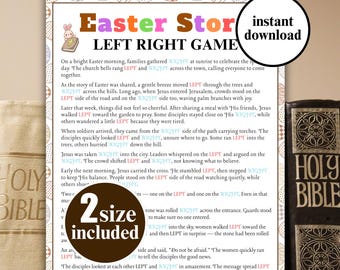 イースターゲーム印刷可能、イースターストーリー左右ゲーム、教会イースター、聖週間アクティビティ宗教聖書イースターファミリーパーティーゲーム彼は復活しました