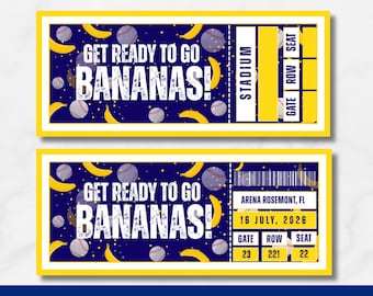 空白のバナナ野球チケットテンプレート | カスタマイズチケット | 印刷用デジタルダウンロード | Canvaで編集可能
