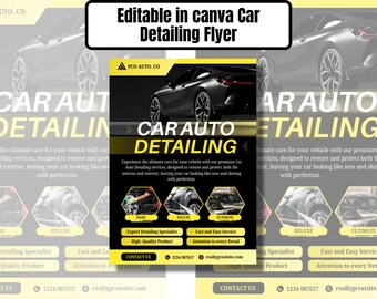 Editable Car Detailing Flyer | Car Wash & Auto Detail Flyer | Canva Template | Printable Marketing flyer