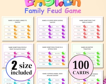 Juego imprimible de trivia "Familia Feud" de Pascua (descarga digital) - 100 tarjetas (2 tamaños incluidos)