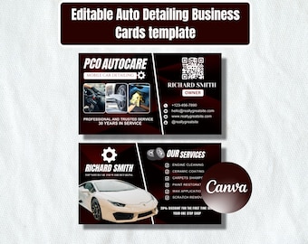 Szablon wizytówki Canva Auto Detailing DIY z kodem QR | Natychmiastowe pobranie