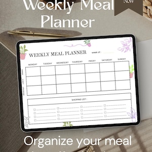 Wekelijkse maaltijdplanner: afdrukbaar voedseldagboek en boodschappenlijst (digitale download)