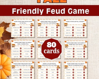 Fall Friendly Feud Game, Autumn Family Feud Trivia Printable, Thanksgiving Party Activity, Harvest Feud Game Cards, Friendsgiving Game
